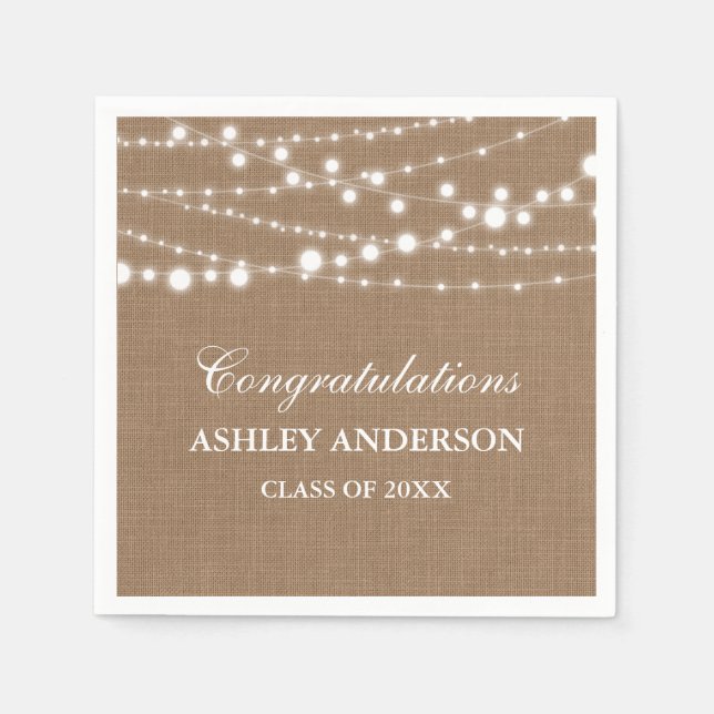 Serviettes En Papier Rustic Burlap Lights Graduation Party (Devant)