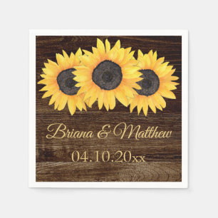 Serviettes En Papier Rustic Country Sunflowers Bois Cocktail Napkin
