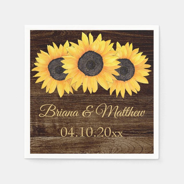 Serviettes En Papier Rustic Country Sunflowers Bois Cocktail Napkin (Devant)
