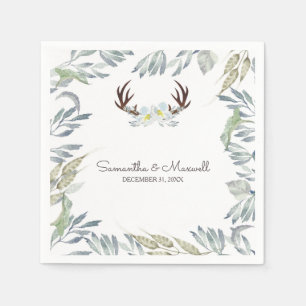 Serviettes En Papier RUSTIC Deer Antler et verdure, Bleu
