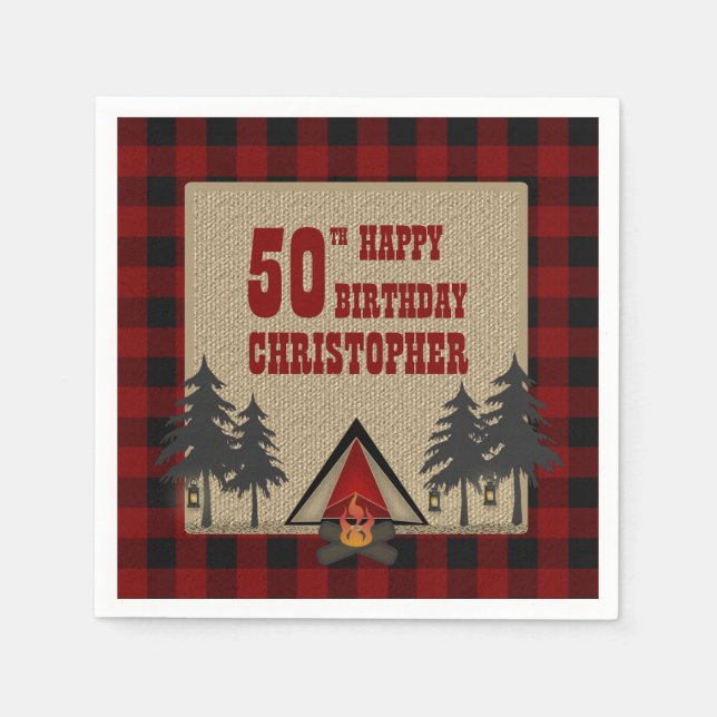 Serviettes En Papier Rustic Red Buffalo Check Camping Camping Anniversa (Devant)