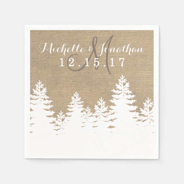 Serviettes En Papier Rustique Burlap Pine Trees Mariage d'hiver Napkin (Devant)