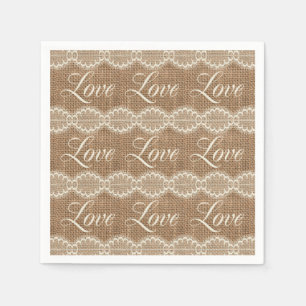 Serviettes En Papier Rustique Mariage Burlap Lace Love