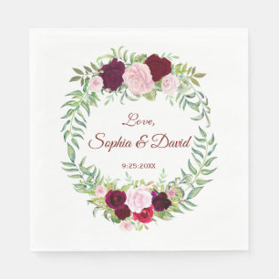 Serviettes En Papier Rustique Marsala Floral Wreath Bourgogne Mariage R