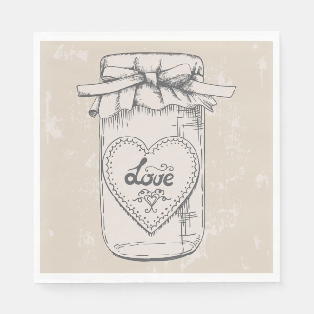 Serviettes En Papier Rustique Mason Jar Amour Coeur Tan Mariage Brown (Devant)