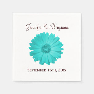 Serviettes En Papier Rustique Turquoise Daisy Personnalisé Mariage Cock
