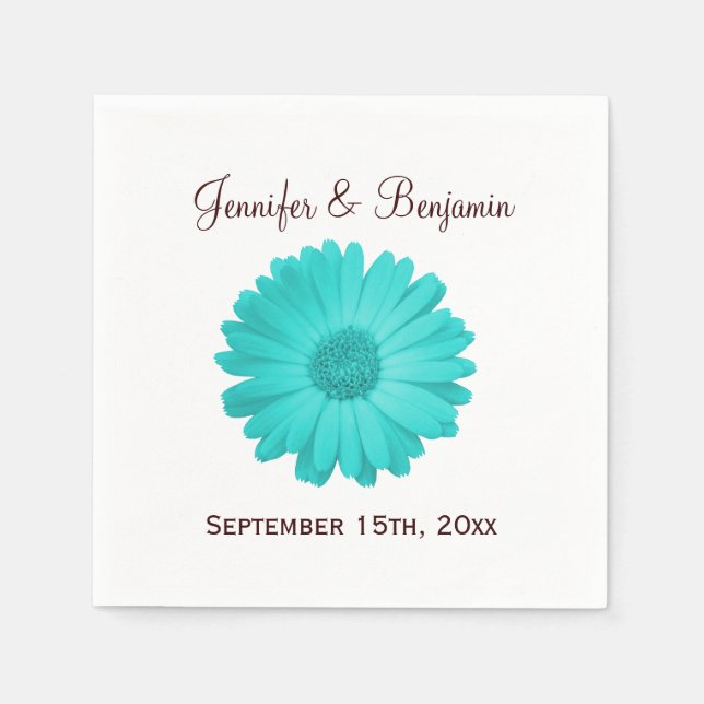 Serviettes En Papier Rustique Turquoise Daisy Personnalisé Mariage Cock (Devant)