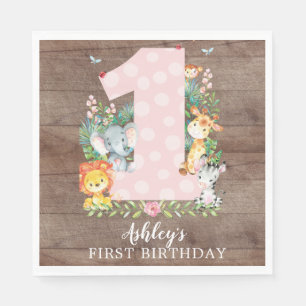 Serviettes En Papier Safari Jungle Girls First Birthday Papier serviett