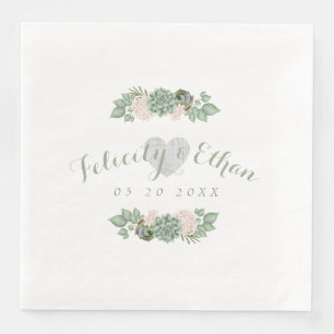 Serviettes En Papier Sage Floral & Blanc Rustique Mariage Napkin