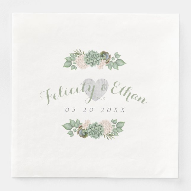 Serviettes En Papier Sage Floral & Blanc Rustique Mariage Napkin (Devant)
