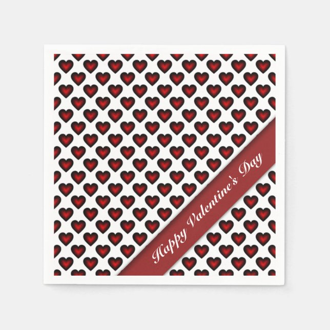 Serviettes En Papier Saint-Valentin Motif de coeur rouge et blanc (Devant)