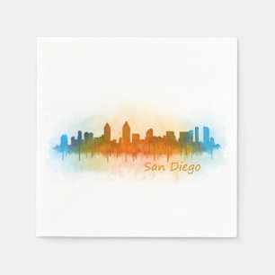 Serviettes En Papier San Diego Californie Ville Skyline Watercolor v03