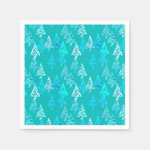 Serviettes En Papier Sapins de Noël à fleurs modernes - turquoise
