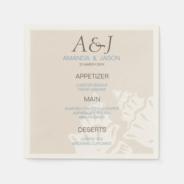 Serviettes En Papier Sea Shell Menu Beach Wedding Papier Napkins (Devant)