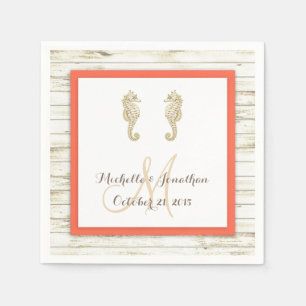 Serviettes En Papier Seahorse Whitewashed Wood Beach Wedding Napkin