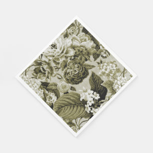 Serviettes En Papier Sepia Brown Vintage Tissu en toile florale No.1