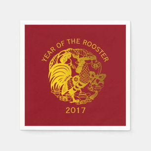 Serviettes En Papier Serviette 2017 de papier de zodiaque d'année d'or