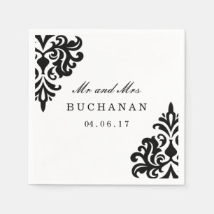 Serviettes En Papier Serviette Damas noir et blanc personnalisable