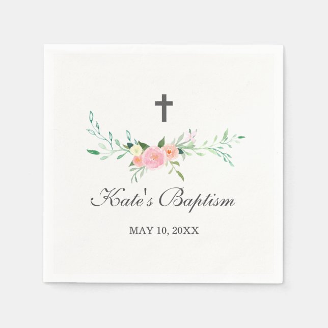 Serviettes En Papier Serviette de baptême florale douce (Devant)
