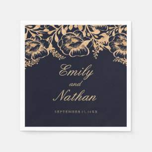 Serviettes En Papier Serviette de mariage florale Navy Or vintage