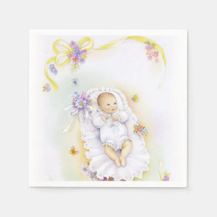 Serviettes En Papier Serviette vintage de baptême de baptême de béb