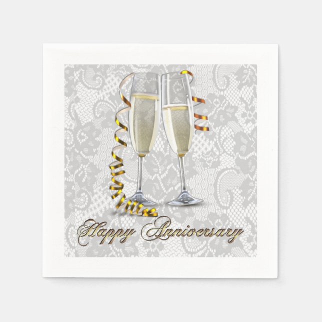 Serviettes En Papier Serviettes Anniversaire de Flute de Champagne de d (Devant)