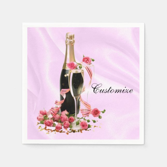Serviettes En Papier Serviettes Champagne et Rose en satin rose (Devant)