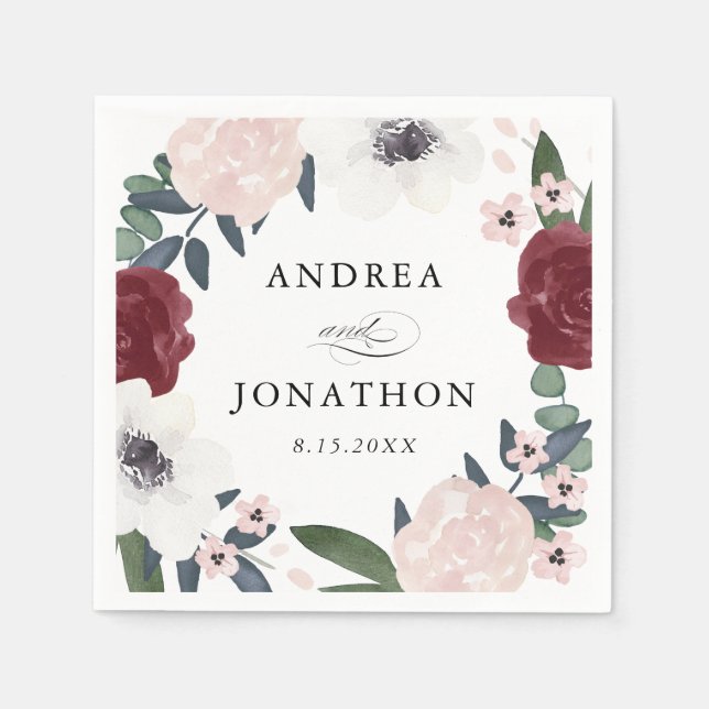 Serviettes En Papier Serviettes de boissons romantiques aux fleurs (Devant)