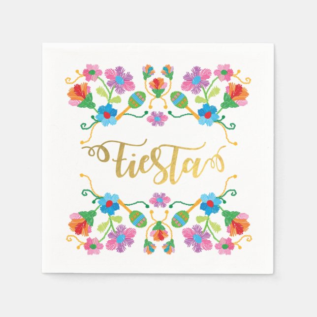 Serviettes En Papier Serviettes de broderie mexicaine Fiesta Florale d' (Devant)