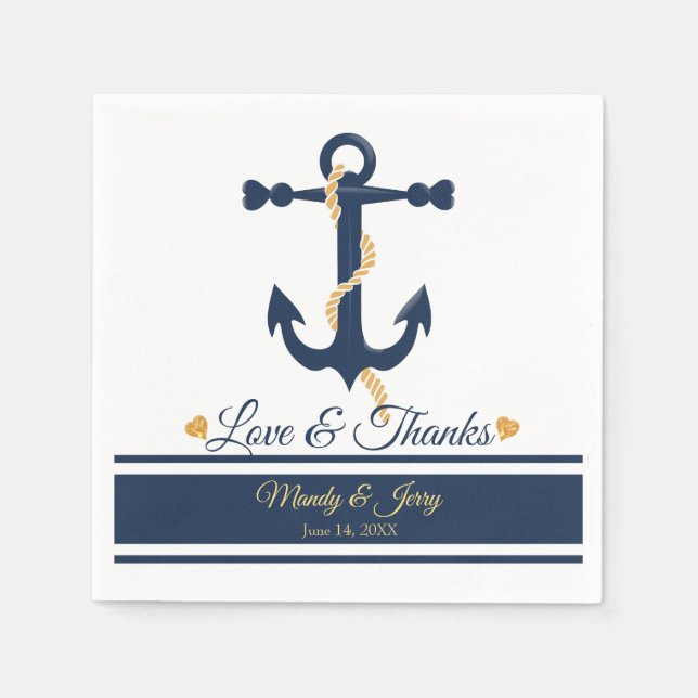 Serviettes En Papier Serviettes de cocktail mariage bleu ancre-nautique (Devant)