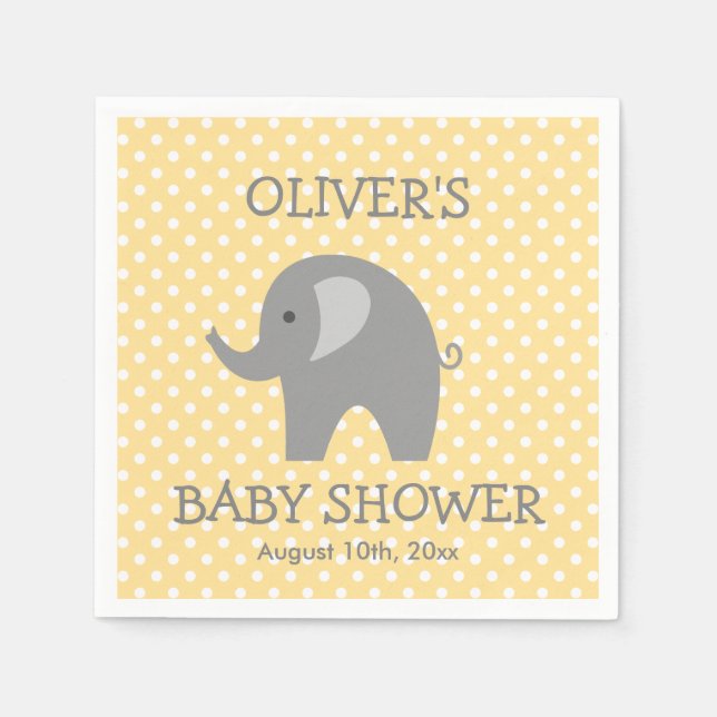 Serviettes En Papier Serviettes en baby shower d'éléphants jaunes et gr (Devant)