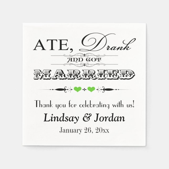 Serviettes En Papier Serviettes Mariage Coeurs et manuscrits de citron  (Devant)