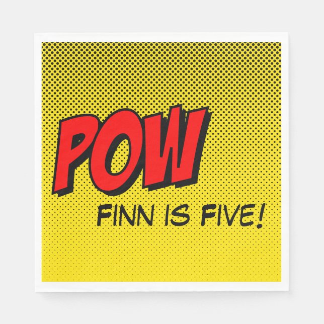 Serviettes En Papier Serviettes personnalisées Superhero - POW Jaune no (Devant)