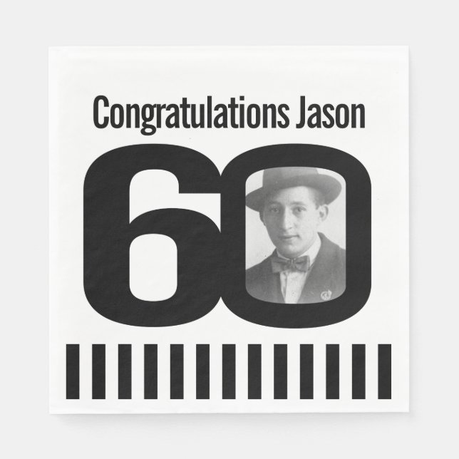 Serviettes En Papier Serviettes photo noir et blanc 60e anniversaire (Devant)