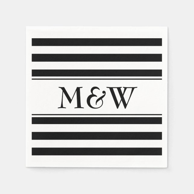 Serviettes En Papier Serviettes rayées noir et blanc pour mariage (Devant)