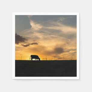 Serviettes En Papier Silhouette de coucher du soleil de bétail