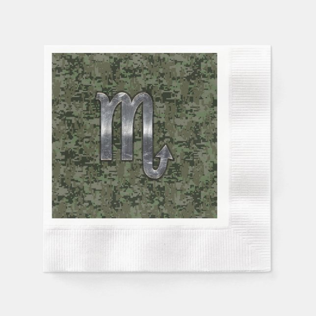Serviettes En Papier Silver Scorpio Zodiac Sign Woodland Digital Camo (Devant)