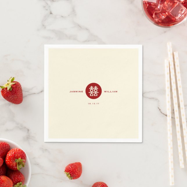 Serviettes En Papier Simple Cercle rouge double bonheur Mariage chinois (En situation)
