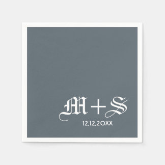 Serviettes En Papier Simple Élégant Monogrammes de mariage gris