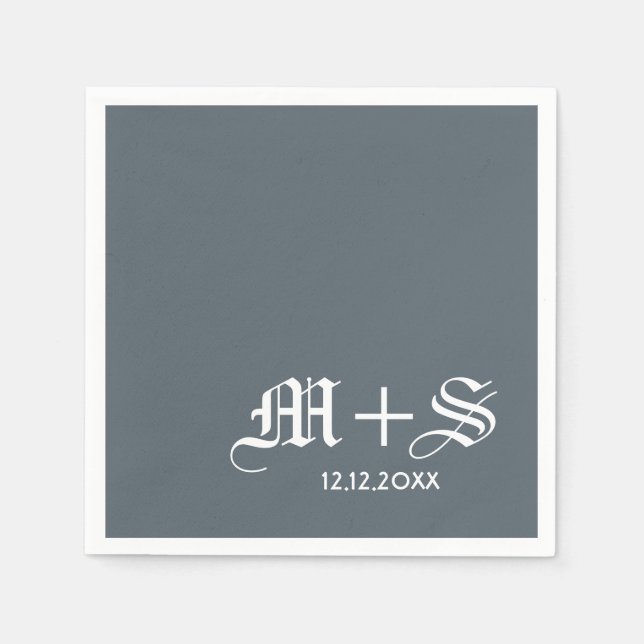 Serviettes En Papier Simple Élégant Monogrammes de mariage gris (Devant)