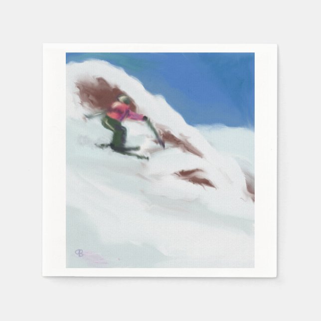 Serviettes En Papier Skiing Snow Mountain Art (Devant)