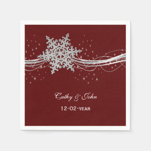 Serviettes En Papier snowflakes rouge Silver - serviette mariage person