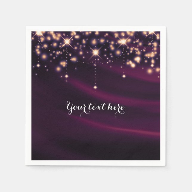 Serviettes En Papier Soie violette et étincelles d'or Élégante Glam Par (Devant)