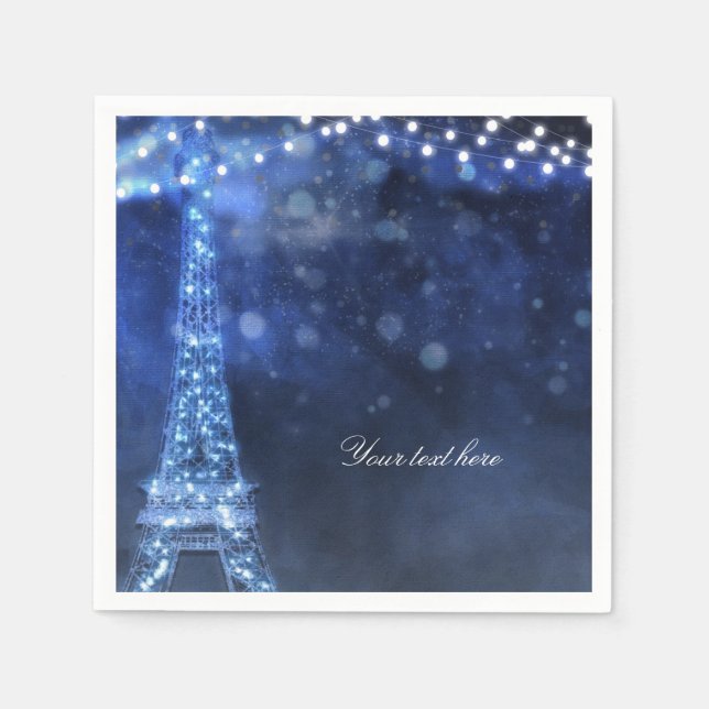 Serviettes En Papier Soirée Bleue Nuit enchantée à Paris Tour Eiffel (Devant)