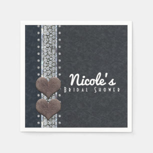 Serviettes En Papier Soirée Western Glam cuir noir et diamants Bling