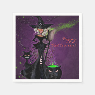 Serviettes En Papier Sorcière Glam de la fête d'Halloween en vert noir