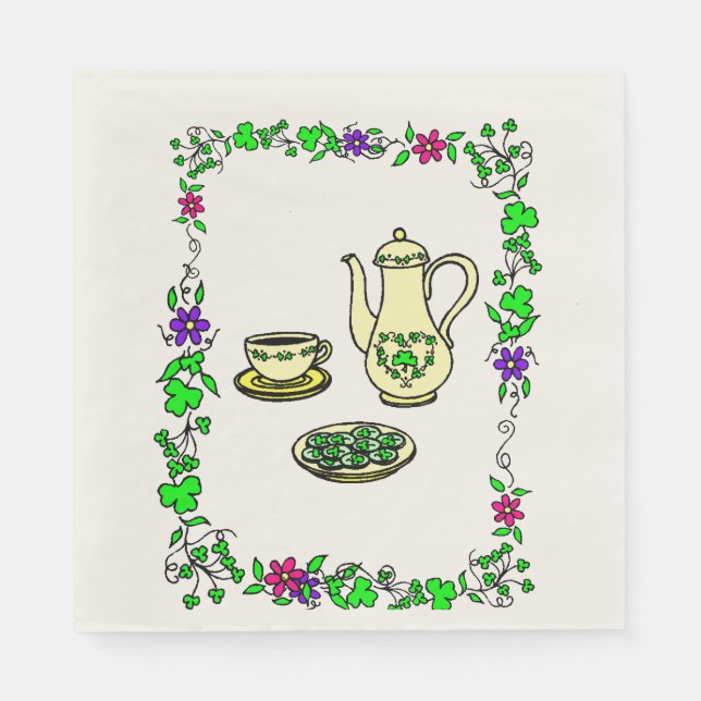 Serviettes En Papier St. Patrick's Day Irlandais Tea Set Papier serviet (Devant)