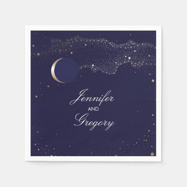 Serviettes En Papier Starry Night Stars Marine et Gold Mariage (Devant)