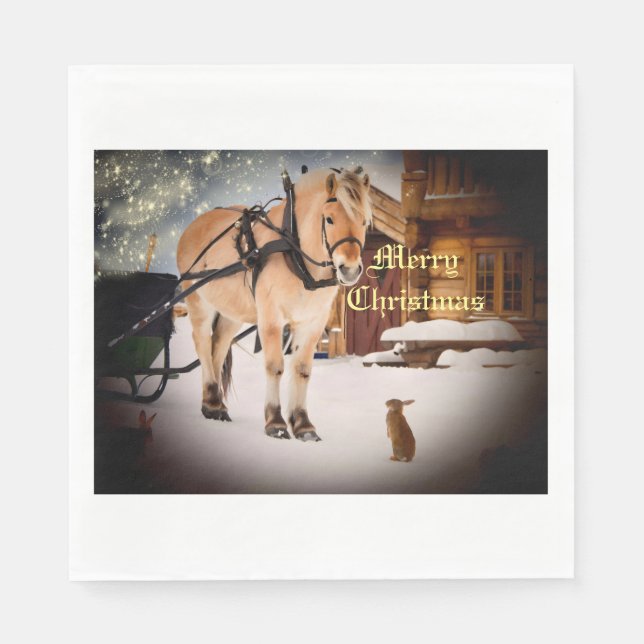 Serviettes En Papier Starry Noël nuit à la ferme avec cheval (Devant)