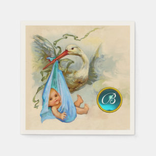 SERVIETTES EN PAPIER STORK BÉBÉ GARÇON DOUCHE BLUE GEM PIERRE MONOGRAM